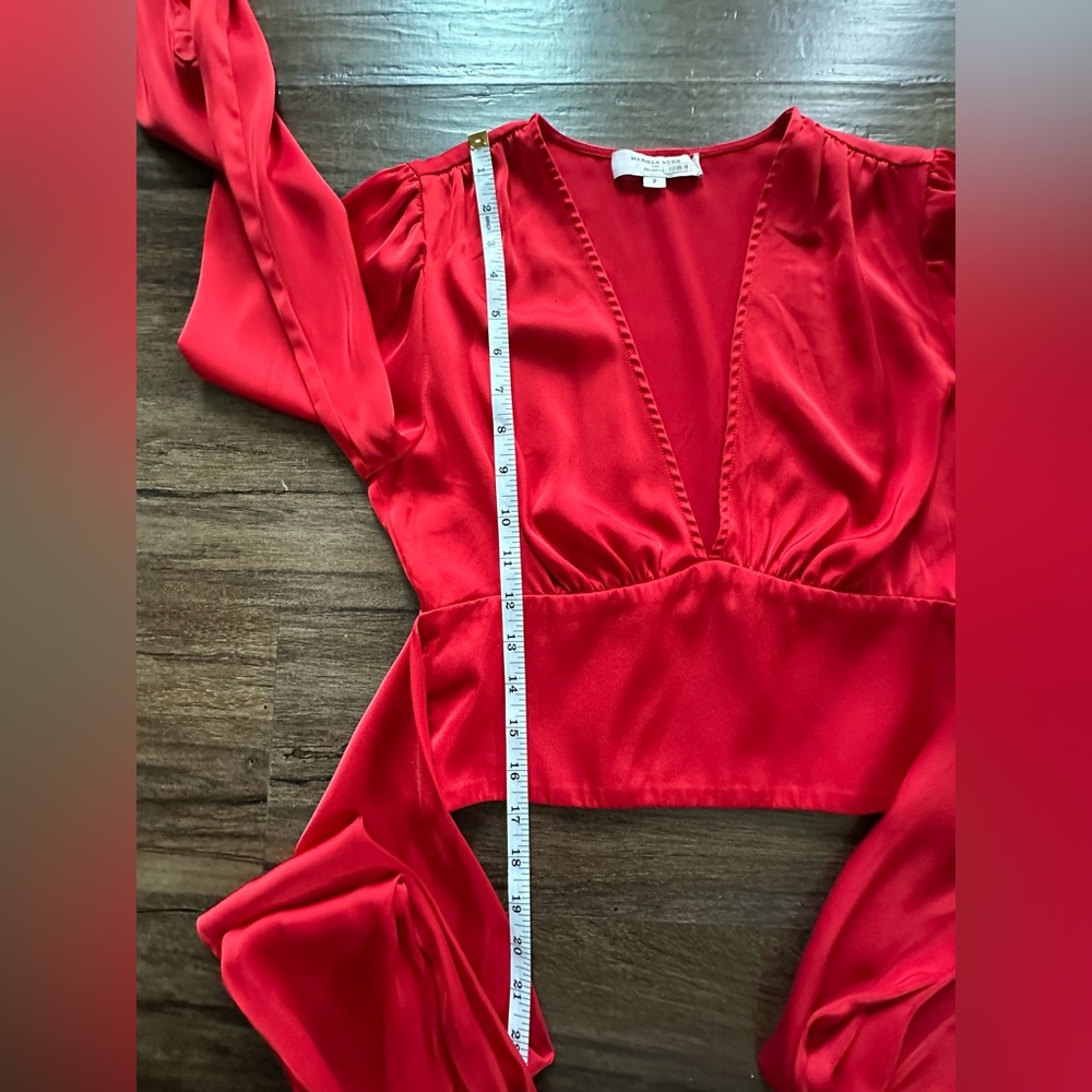 Marissa Webb x RTR Tie Waist Satin Top in Red. Size 2 - Picture 14 of 14